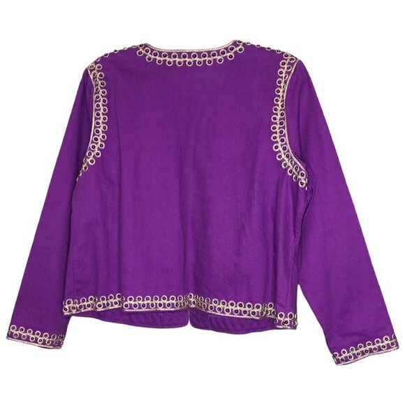 New Victor Costa Cotton Purple Beaded Jacket Metallic Gold Embroidery - Size XL - Picture 2 of 5